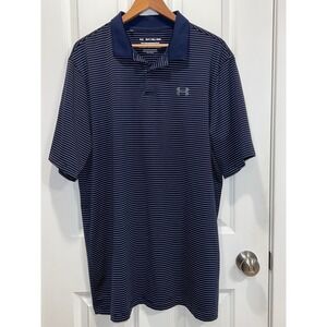 Under Armour Performance Polo Mens XLT Tall Blue White Striped Golf Shirt